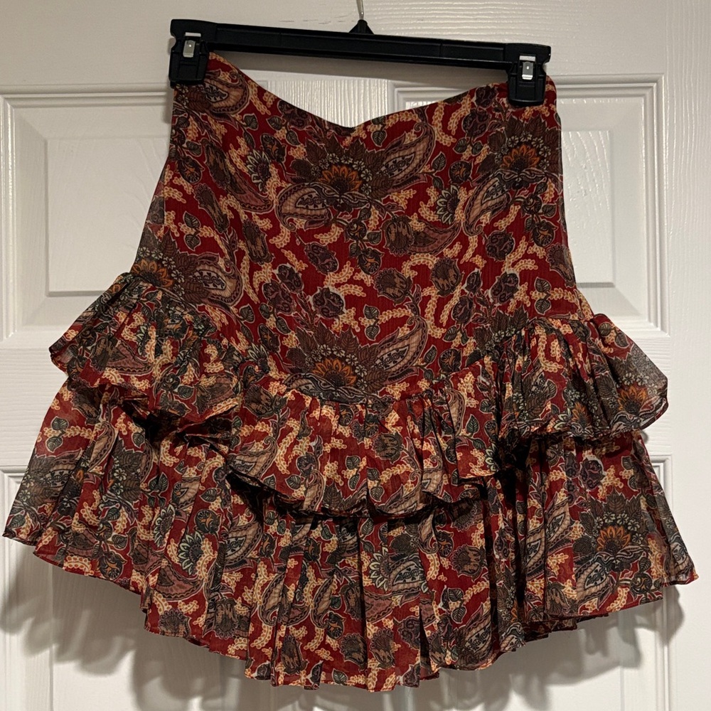 Elegant Asymmetrical Floral Skirt - Red and Brown